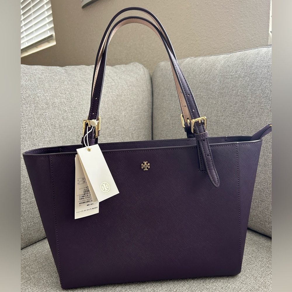 NWT Tory Burch Purple Leather Tote Bag